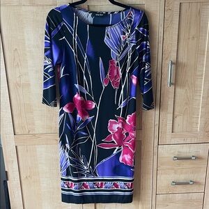 Nine West Black Dress with Vibrant Floral Patterns